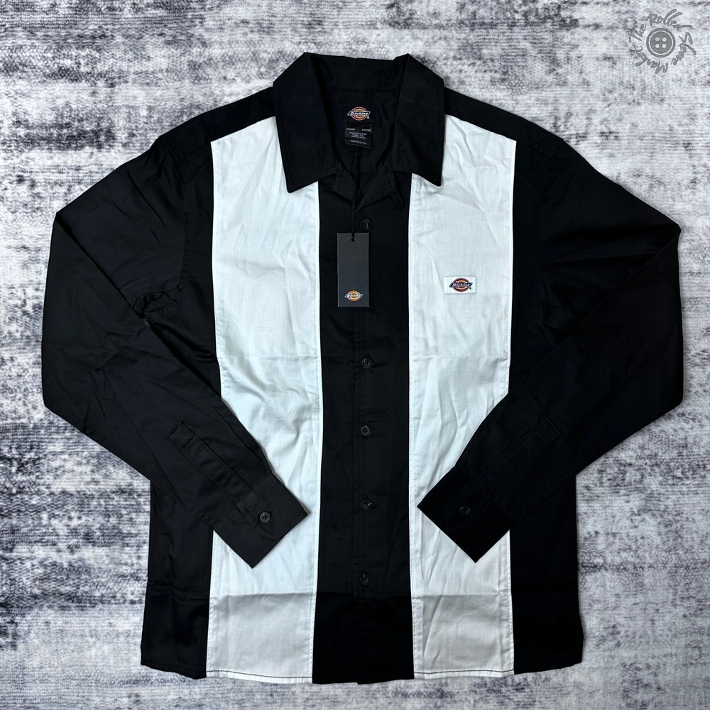 NWT‎ Dickies Bowling Shirt Men's XS Black White Colorblock WLE05BKX
